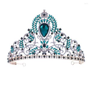 Grampos de cabelo Coroa de cristal verde Cor dourada Tiaras de strass e Tiaras Jóias para mulheres Acessórios Vestido de baile de formatura Festa Headpiece