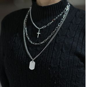 Mehrschichtige lange Kette Halskette Punk Kreuz Anhänger Halsketten für Frauen Männer Pullover Metallketten Hip Hop Goth Schmuck Geschenke