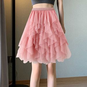 Kjolar 2023 Summer Women's Vintage Tulle Ski Short Sleeve Tutu Mid Length Adult Fancy Ballet Party Dress Miniskirt G220605