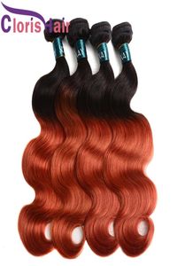 Pacotes de trança de cabelo humano pré-colorido laranja queimado virgem brasileira extensões de ombre 3 peças dois tons 1B 350 tecelagem ondulada Ta9014453