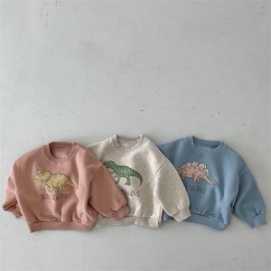 Hoodies Sweatshirts Autumn Kids Hoodies Cool Dinosaur Plus Fleece Children Pullover bekväm tröja 230613