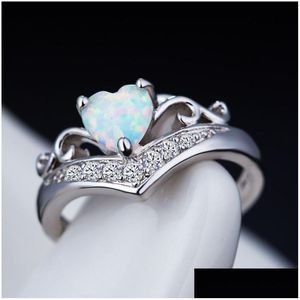 Cluster Rings Opal Diamond Heart Ring Women Wedding Engagement Fashion Jewerly Gift 080354 Drop Delivery Jewelry Dhkqt