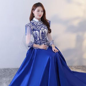 Повседневные платья вечеринка Cheongsam Oriental Women Maxi платье мод китайский стиль элегантный длинный Qipao Luxour