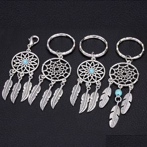 Keychains Lanyards Mini Car Keyring Handmade Dream Catcher Home Decor Keychain Feather Jewelry Keyholder Dreamcatcher Pendant Wall DHMC6