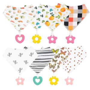 Bavaglini Burp Cloths 2 x Bandana Drool Baby con dente giocattolo/set di denti - Bavaglino neutro in cotone organico super morbido e assorbente G220605