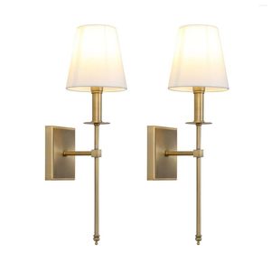 Wall Lamp Set Of 2 Classic Rustic Industrial Sconce Lighting Fixture With Flared White Textile Shade