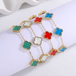 Charm Bracelets Necklaces Four leaf grass double-sided titanium steel bracelet white red blue green gold plated live streaming five flower thick