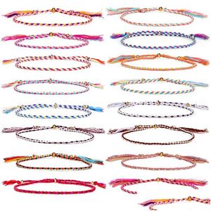 Braccialetti con ciondoli Braccialetto a torsione a mano Avvolgere Corda di cotone tibetano Nappa di perline regolabile per gioielli di moda da donna Consegna goccia regalo Dhcxc