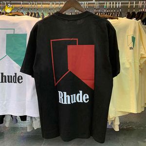 Loose Casual Rhude T -Shirts Männer Frau Geometry Klassiker Buchstabe kurzärmelig Frühling Sommer Hochqualität neuer Top -T -Shirt 758