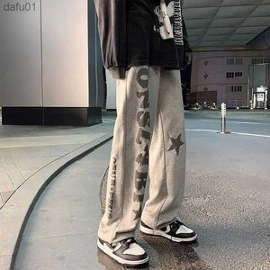 Hip Hop Herren Hosen Jogger Jogginghose High Street Casual Breite Bein Hosen Gerade Baggy Print Y2k Streetwear Männliche Neue Hosen L230520