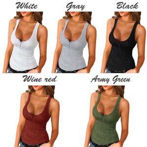 Tanks Camis Women's Basic Sexy Sleeveless Button Summer Retro Cool Girl Street Clothing Solid Tank Top S-XXXXXL P230605