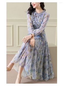 Casual Dresses Real Silk Dress 2023 Spring High-end Long Sleeve Floral Elegant Maxi For Women Clothing Vestido Zm3324