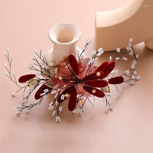 Hair Clips Red Flower Ornament Handwoven Dress Hairpin Bride's Marriage Headdress Barrettes Wedding Accessories Fashion
