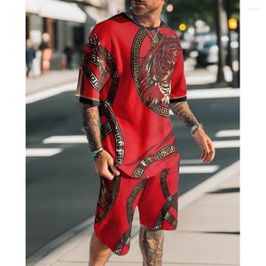 Men's Tracksuits Summer Fashion Tracksuit Men's Suit Casual Beach Shorts Set 3D Print Short Sleeve T Shirt Round Neck Clothing 2 Piece