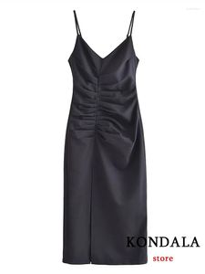 Sukienki swobodne Kondala seksowna kobieca sukienka impreza czarna solidna zamek błąd plisowana długa moda 2023 wiosenna letnia osłona elegancka
