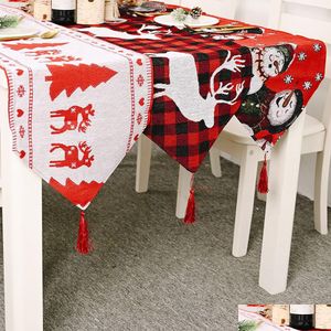 Christmas Decorations Print Tree Snowman Placemats Tablecloth Red Home Kitchen Dining Coffee Table Mats Decor Drop Delivery Garden F Dh5Gq