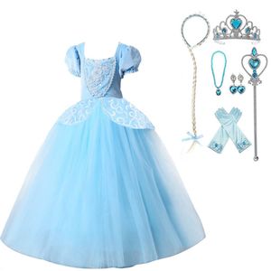 Princess Costume for Girls Puff Sleeves Fancy Party Blue Dress Up Cosplay Outfit