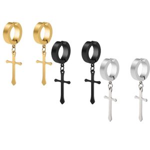 Lustre Pendurado Feminino Brincos de Aço Inoxidável Masculino Preto/Prata Cor Cruz Gótico Estilo Punk Rock Pendientes Mujer Moda Drop Del Dhh6T