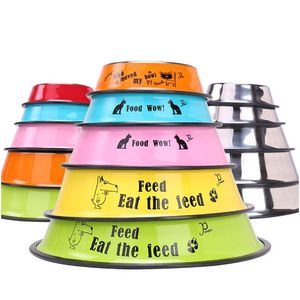 Dog Bowls Feeders Candy Color Cartoon Stainless Steel Pet Cat Food Water Feed Bowl Accessories Drop Delivery Home Garden Supplies Dh8Mg