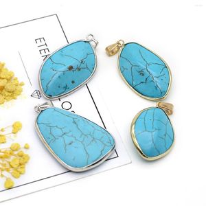 Pendant Necklaces Irregular Turquoise Natural Stone Gold Plated Ethnic Charms For Women Men Jewelry Making DIY Necklace Accessories Gift