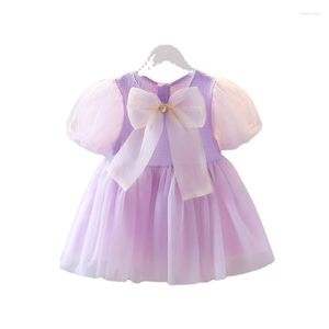 Kız Elbiseler Prenses Bebek Kızlar 2023 Büyük Bowknot Beading Lavender Koreli Tarz Parti Doğum Giyim Giysileri