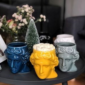 Tumblers David Head Mug Coffee Cup Ceramic Exquisite Ancient Greek Apollo Sculpture Gift for Home Office Desktop Decoration 230606