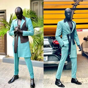 Ternos masculinos verde menta masculino para casamento feito sob medida para homem com lapela entalhada fantasia de noivo 2 peças jaqueta calça smoking blazer