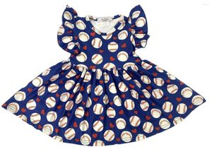 Girl Dresses Summer Baby Kids Clothes Milk Silk Dress Twirl Knee Length Softball Baseball Season Short Sleeve Skirt