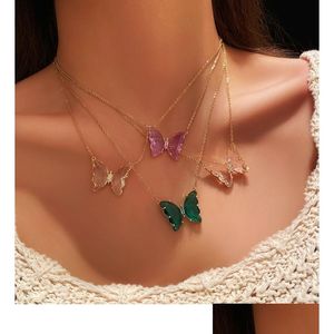 Kolye Kolye Bohemia Kristal Şeffaf Parlak Kelebek Zinciri Kolye Güle Kilyer Klavikula Collier Takı Kadın Hediye Damlası Teslim Dh1LX