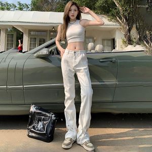 Women's Jeans White Narrow Version Of The Wide Leg Straight Micro Lah Female 2023 Spring High Waist Thin