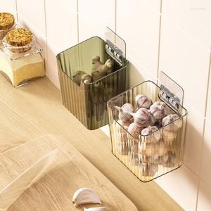 Garrafas de armazenamento Ginger Garlic Basket Pendurado Free Hanging Kitchen Wall Box Organizer