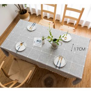 Tovaglia grigia grande quadrato ricamo nappa cotone lino antipolvere copertura tavolo a quadretti per cucina pranzo tavolo decorazione R230605