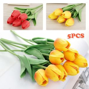 Decorative Flowers 5Pcs Simulation Tulip Flower 31CM Mini Artificial Fake Bouquet Real Touch Plastic For Party