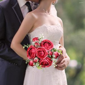 装飾的な花ステム牡丹花偽りの結婚式の芸術シミュレーションを備えた人工ローズブーケ