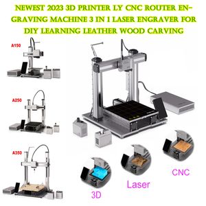 Mais recente impressora 3D 2023 LY CNC Router máquina de gravação 3 em 1 máquina gravadora a laser para DIY aprender couro escultura em madeira