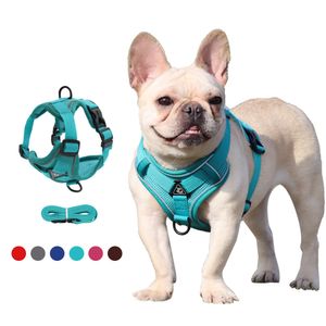 Hundhalsar Leashes Pet Reflective Nylon Harness No Pull Justerbart medium Stor Naughty Vest Safety Vehicle Lead Walking Running 230606