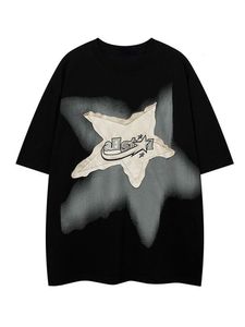 Damen T-Shirt QWEEK Y2K Vintage Black Star T-Shirt Damen Streetwear 90er Grunge Weiße T-Shirts Übergroße Harajuku Retro Hip Hop T-Shirt mit Rundhalsausschnitt 230606