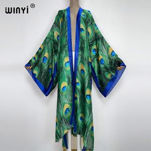 Badkläder 2022 Winyi Summer Beach Wear Swim Suit Cover Up Sweet Lady Boho Cardigan Colorful Sexy Holiday Long Sleeve Kimono Kaftan