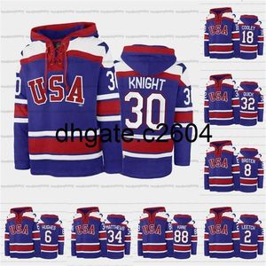 CC2604 A3740 Özel ABD hokey takımı bağcısı hoodie 34 Auston Matthews 6 Jack Hughes 88 Patrick Kane 30 Spencer Knight 32 Jonathan Quick 2 Brian