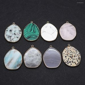 Pendant Necklaces 1pcs Natural Irregular Flat White Pine Malachite Rose Quartz Charm Crystal Sea Blue DIY Necklace Or Jewelry Making 30x45mm