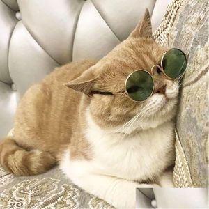 Andra kattförsörjningar söt husdjur Retro mode solglasögon glasögon transparent ögonkläder cosplay p os Props drop ship leverans hem gard dhxin