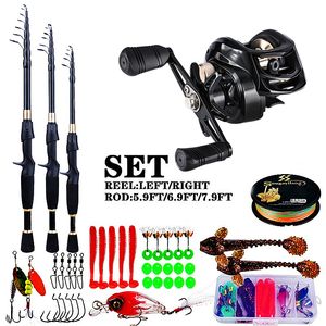 Mulinello da canna Combo Sougayilang Casting Set canna e mulinello con lenza Esche da pesca Kit completi 1.8-2.4m Canna da pesca telescopica Baitcasting Reel 230606