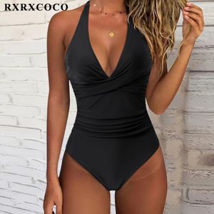 OnePiece Suits RXRXCOCO Swimsuit Woman Swimwear For Women Solid Push Up Womens Bathing Suit Beachwear Female Bodysuit 230605