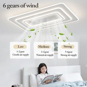 Modern Full Spectrum Bladeless Ceiling Fan Lamps Dimmable With Remote Control 6 Gears Indoor LED Lighting Bedroom Living Room