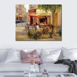 French Street Landscape Canvas Wall Art Cafe Corner Paris Impressionista opera d'arte fatta a mano per l'arredamento della camera del ristorante