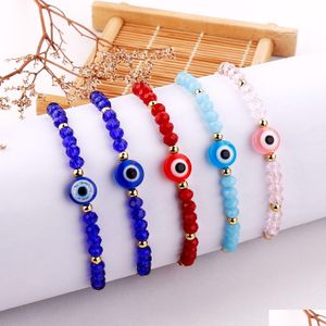 Charm Bracelets Turco Blue Crystal Evil Eye Para Mulheres Feito à Mão Contas de Vidro Cadeias Lucky Jóias Acessórios Moda Casal Pulseira Dh08T