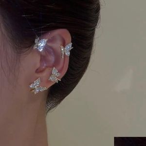 Brincos pendentes lustre banhado a prata com clipe de orelha de borboleta sem piercing para mulheres brincos de clipe de punho de zircônia brilhante