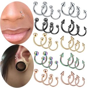 Nose Rings Studs 1Pair Steel Circular Barbell Horseshoe 16G 20G Lip Eyebrow Nose Septum Piercings Hoop Ear Cartilage Helix Lobe Earring Piercings 230605