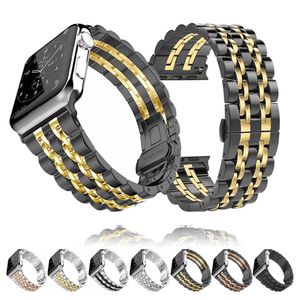 GT3 20MM 22MM Straps Link Bracelet Wristband Seven Bead Steel Band Strap Bands Watchband Butterfly Fivela para Apple Watch 3 4 5 6 7 8 Ultra 42/45 49mm 38/41