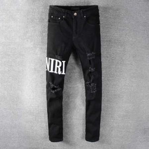 Повседневная уличная одежда черная слабая дизайнер Men Men Awumn Masculina Letter Jeans Janse Bins